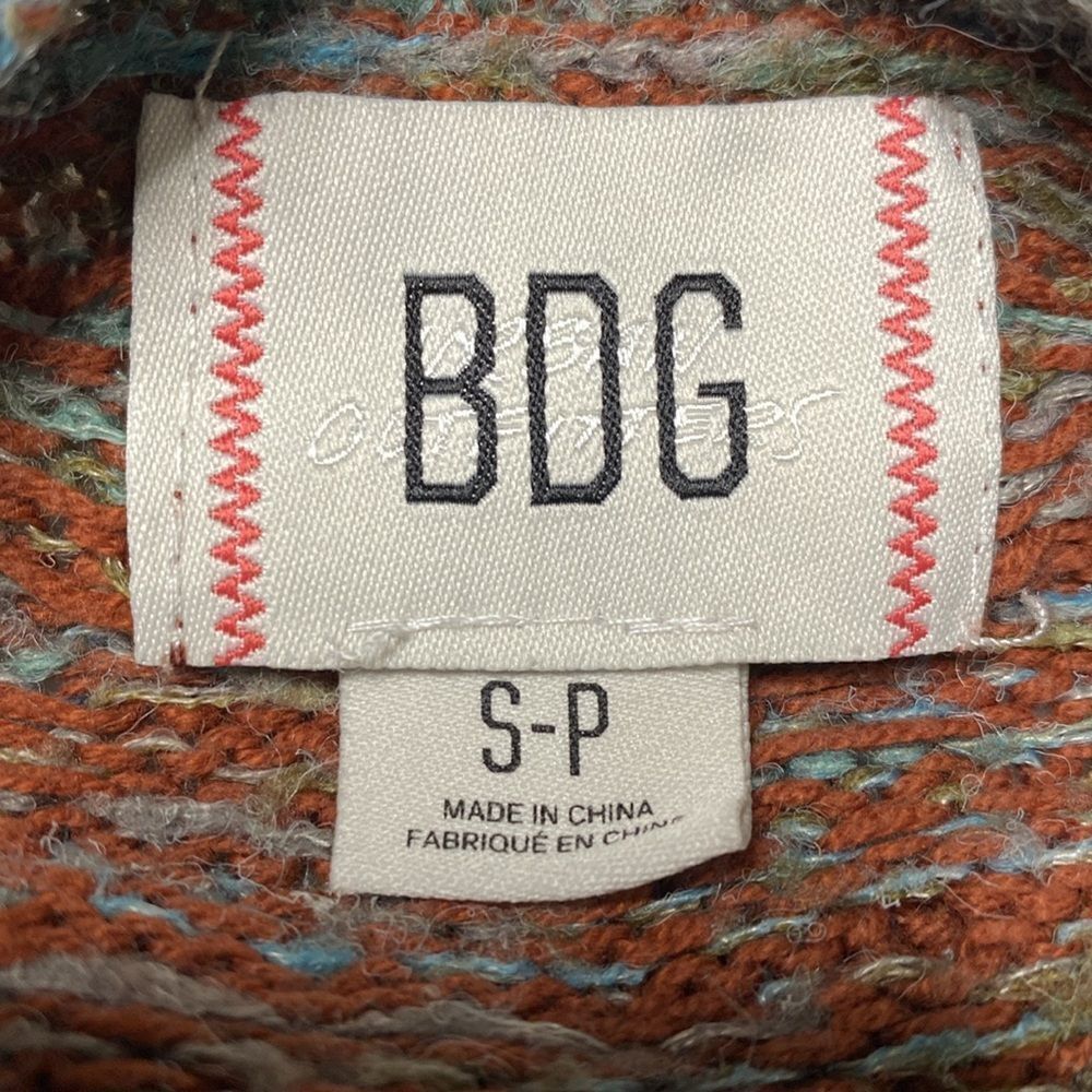 BDG Distressed Brown & Teal Cropped Fair Isle Long Sleeve Sweater - Picture 3 of 10